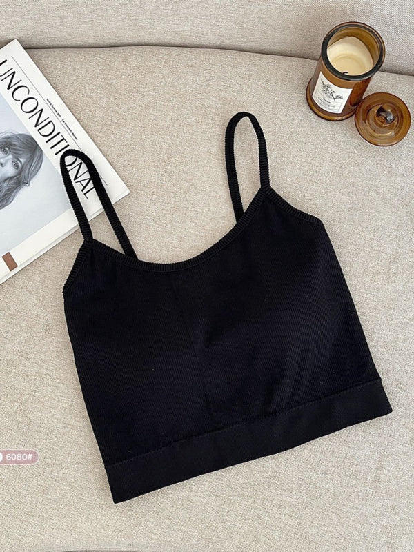 Einfarbiges, eng geripptes Crop-Top mit Rundhalsausschnitt für Damen 