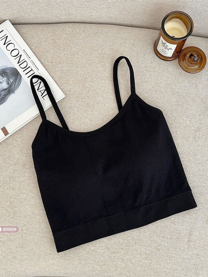 Einfarbiges, eng geripptes Crop-Top mit Rundhalsausschnitt für Damen 