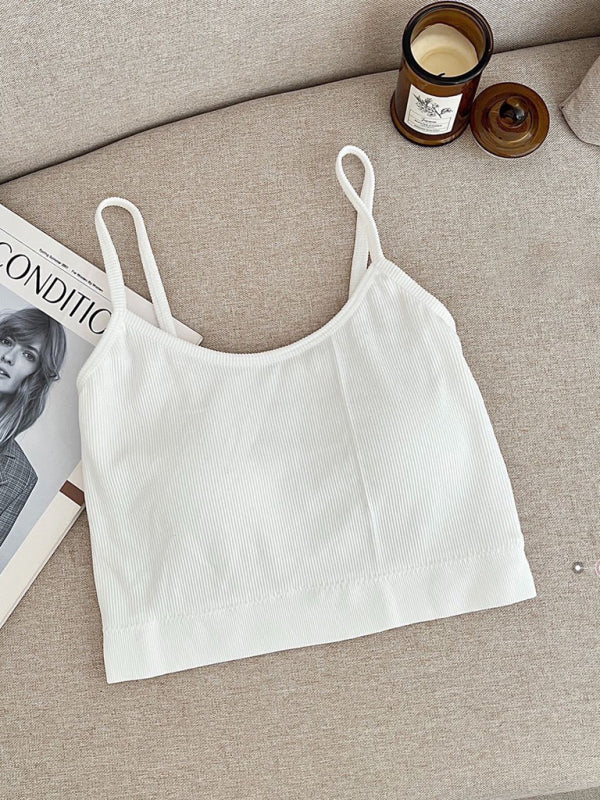 Einfarbiges, eng geripptes Crop-Top mit Rundhalsausschnitt für Damen 