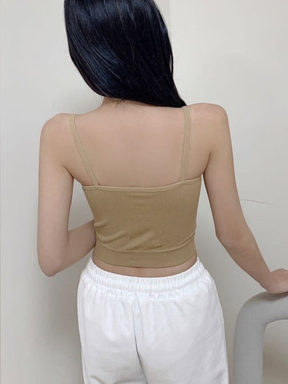 Einfarbiges, eng geripptes Crop-Top mit Rundhalsausschnitt für Damen 