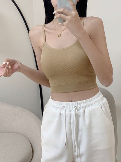 Einfarbiges, eng geripptes Crop-Top mit Rundhalsausschnitt für Damen 