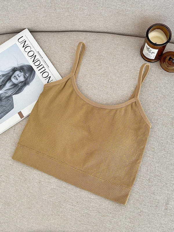Einfarbiges, eng geripptes Crop-Top mit Rundhalsausschnitt für Damen 