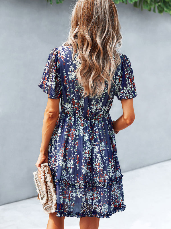 Damen Minikleid mit Blumenmuster und Flatterärmeln 