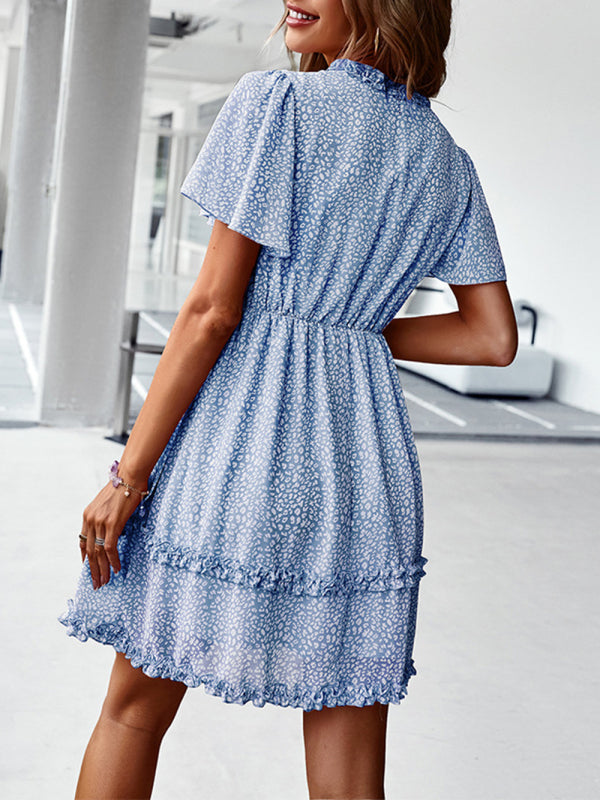 Damen Minikleid mit Blumenmuster und Flatterärmeln 
