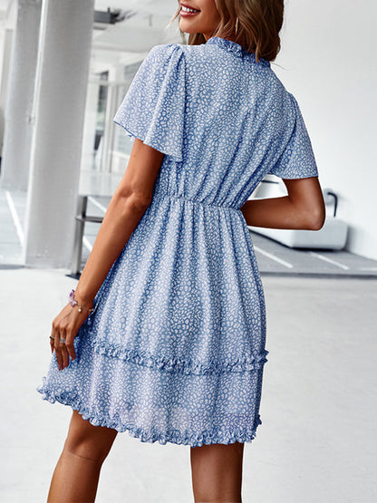 Damen Minikleid mit Blumenmuster und Flatterärmeln 