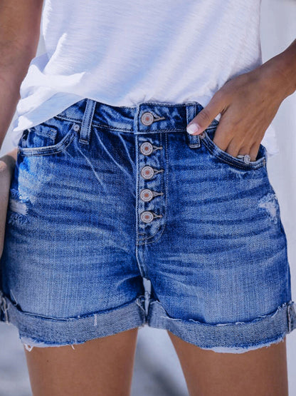 Zerrissene Stretch-Jeansshorts für Damen 