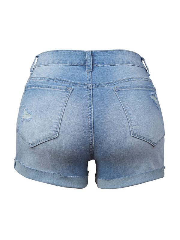 Zerrissene Stretch-Jeansshorts für Damen 