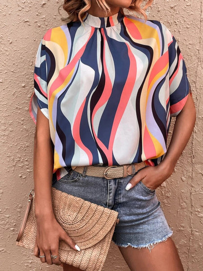 Crop-Top mit Stehkragen und Zickzack-Muster für Damen 