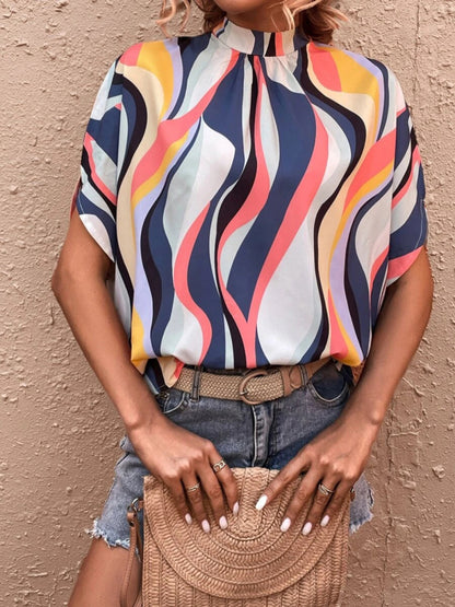 Crop-Top mit Stehkragen und Zickzack-Muster für Damen 