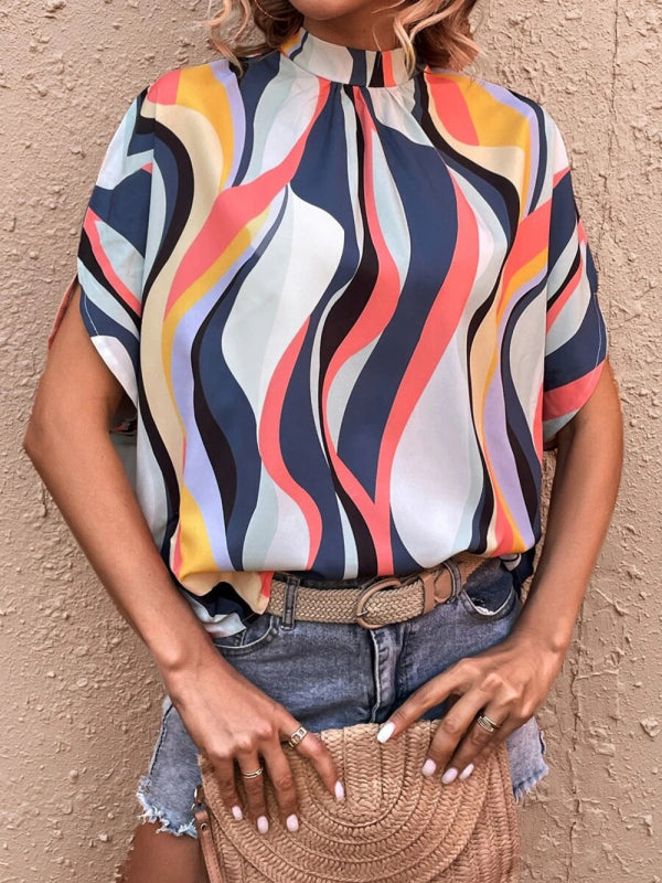 Crop-Top mit Stehkragen und Zickzack-Muster für Damen 