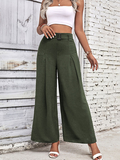 Damen Sommerhose mit hoher Taille und weitem Bein und Gürtel 