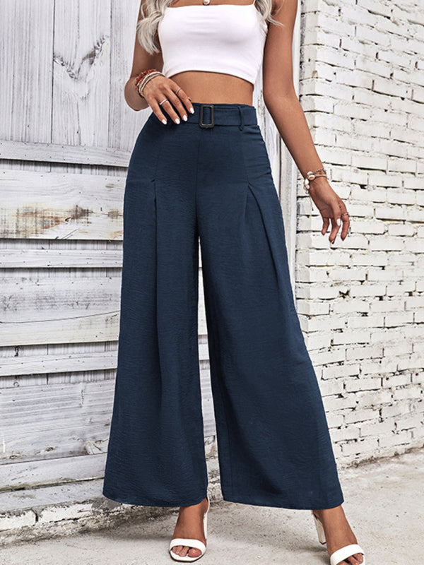 Damen Sommerhose mit hoher Taille und weitem Bein und Gürtel 