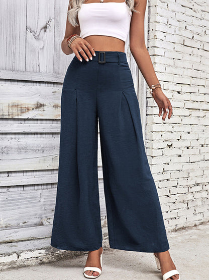 Damen Sommerhose mit hoher Taille und weitem Bein und Gürtel 