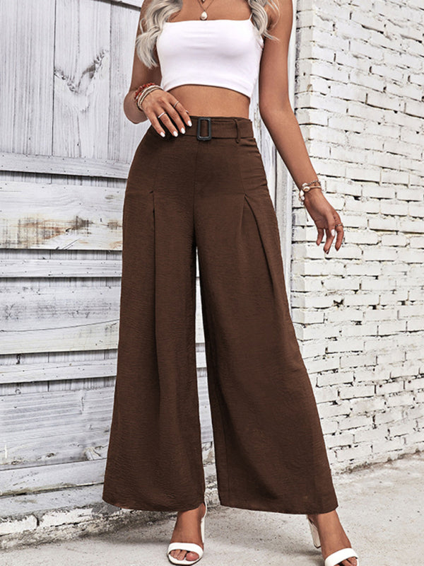 Damen Sommerhose mit hoher Taille und weitem Bein und Gürtel 