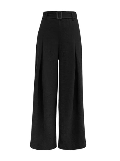 Damen Sommerhose mit hoher Taille und weitem Bein und Gürtel 