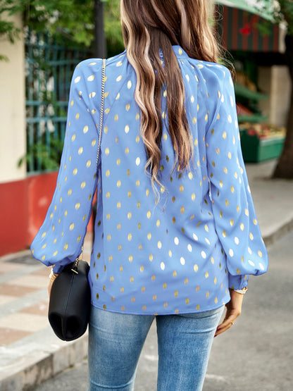 Gold Dot Print Temperament Pendler Polka Dot Bluse 