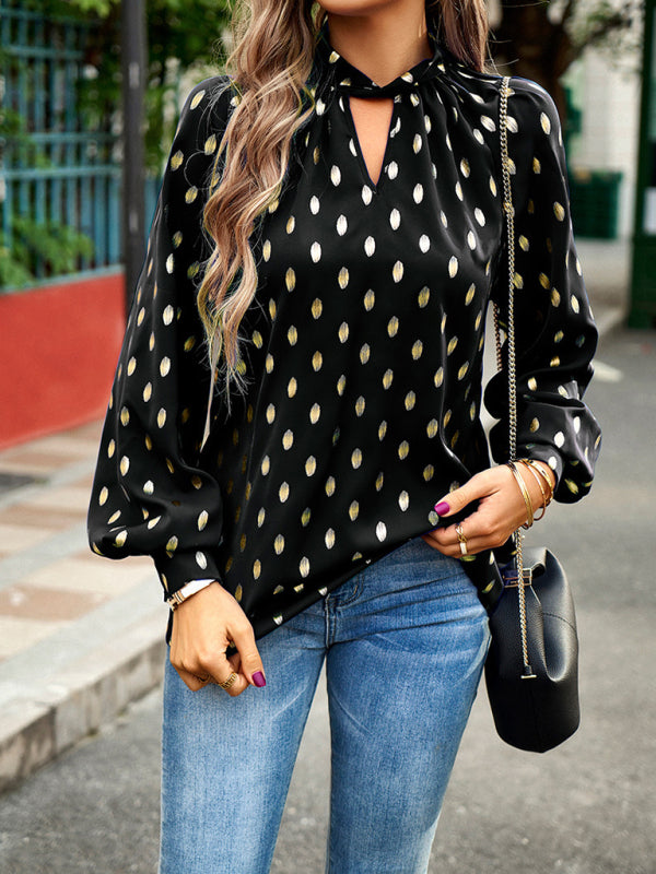 Gold Dot Print Temperament Pendler Polka Dot Bluse 
