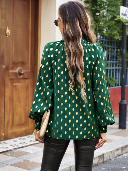 Gold Dot Print Temperament Pendler Polka Dot Bluse 