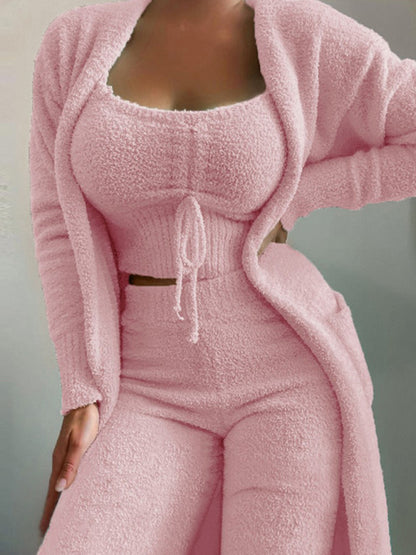New Fashion Plush Tie Camisole Jacket Trousers 3-piece Suit