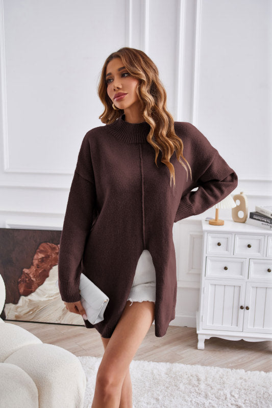 Damen Pullover mit halbem Rollkragen und Schlitz 