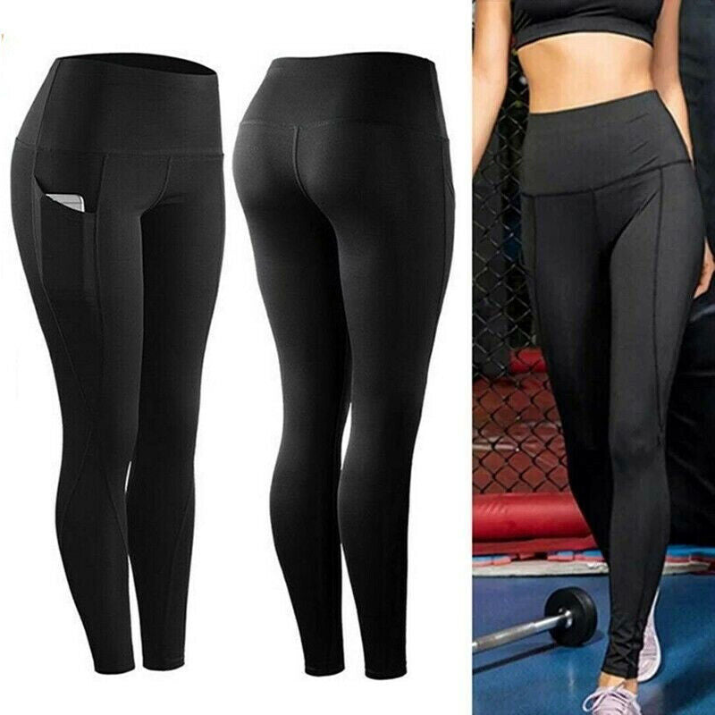 Women High Waist Gym Leggings Pocket Fitness Sports Running Ladies Yoga Pants UK