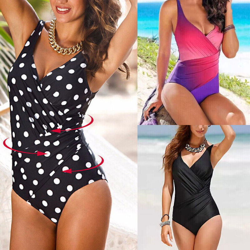 Plus Size Womens Ladies Tummy Control Monokini Bikini Swimming Costume Swimsuit