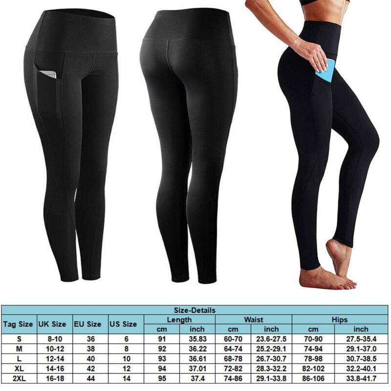 Women High Waist Gym Leggings Pocket Fitness Sports Running Ladies Yoga Pants UK