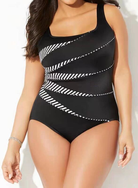 Plus Size Womens Tummy Control Monokini Swimming Costume One Piece Swimsuit UK