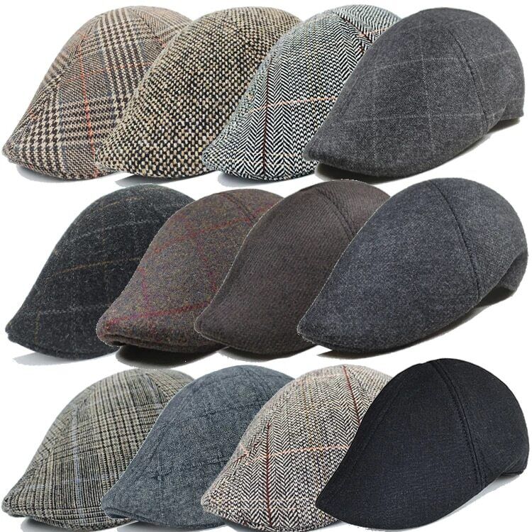 Mens Flat Cap Gatsby Tweed Baker Boy Hat Herringbone Newsboy Cap One Size