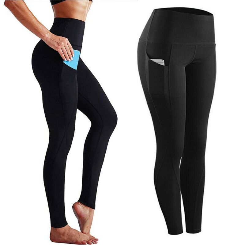 Women High Waist Gym Leggings Pocket Fitness Sports Running Ladies Yoga Pants UK