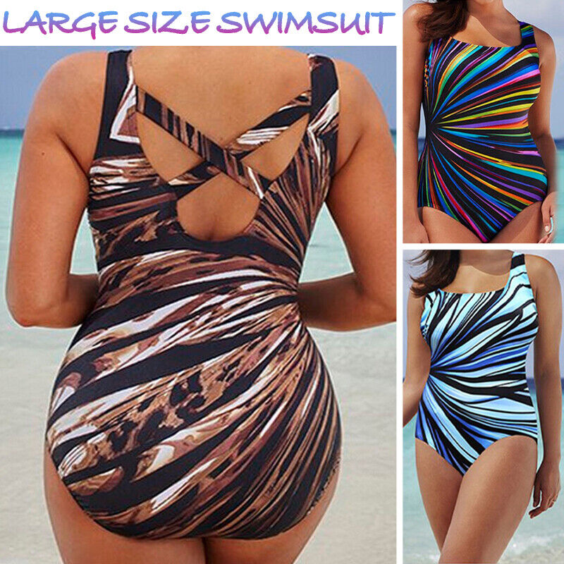 Plus Size Womens Tummy Control Monokini Swimming Costume One Piece Swimsuit UK