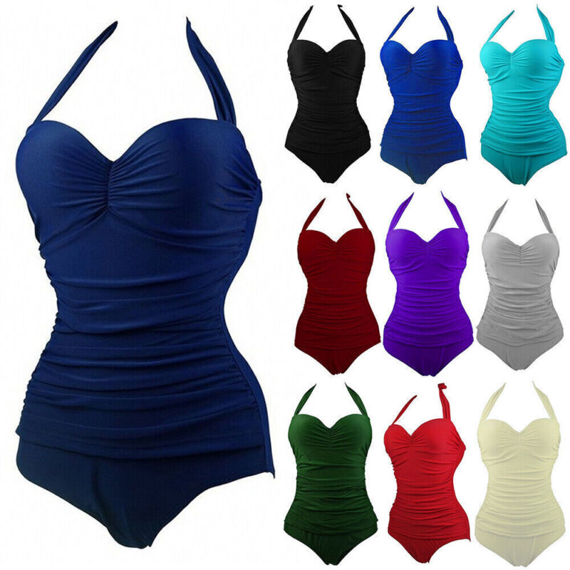 Womens One Piece Tummy Control Costume Monokini Swimming Swimsuit Swimwear UK