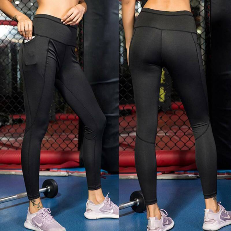 Women High Waist Gym Leggings Pocket Fitness Sports Running Ladies Yoga Pants UK