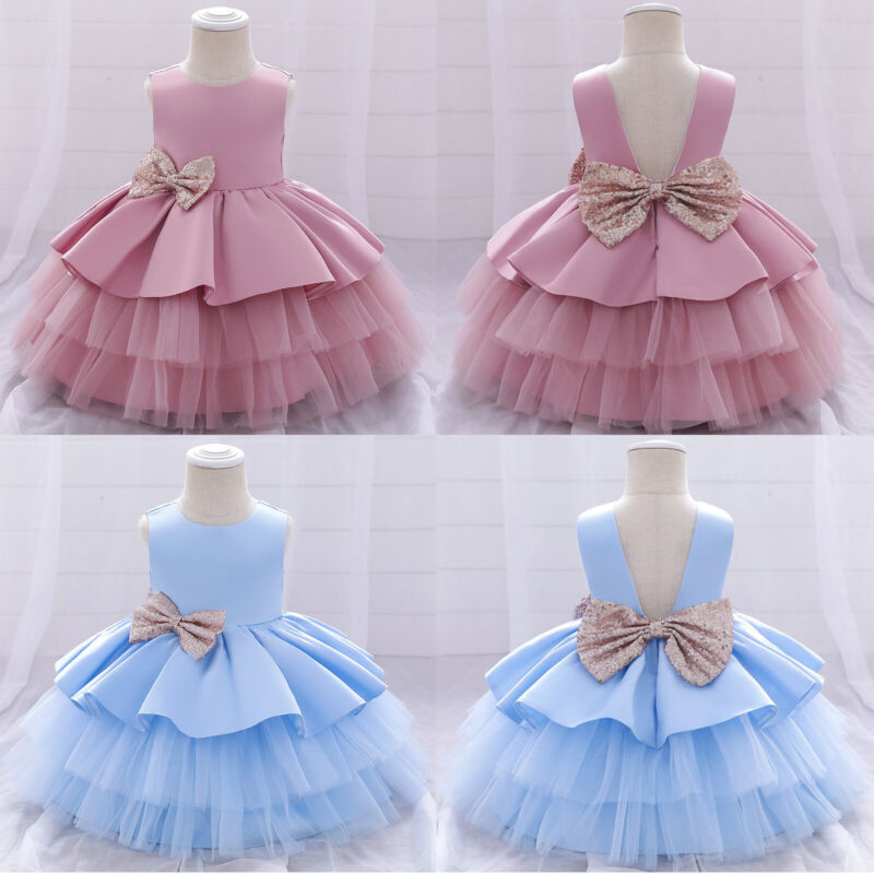 Flower Girls Bridesmaid Dress Baby Kids Party Wedding Lace Bow Princess Dresses