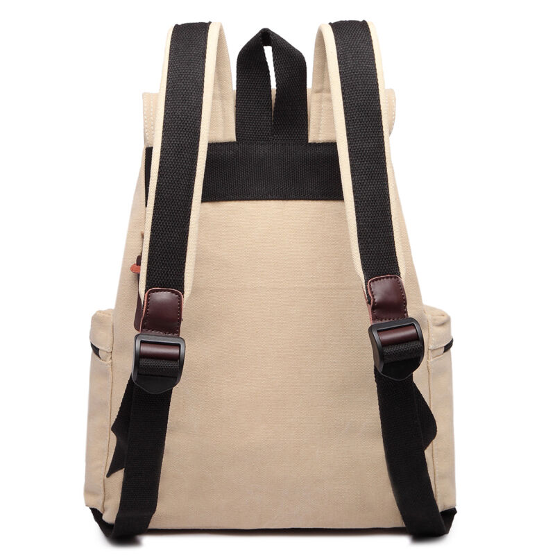 Unisex Real Leather Canvas Backpack Large School Shoulder Bag Rucksack