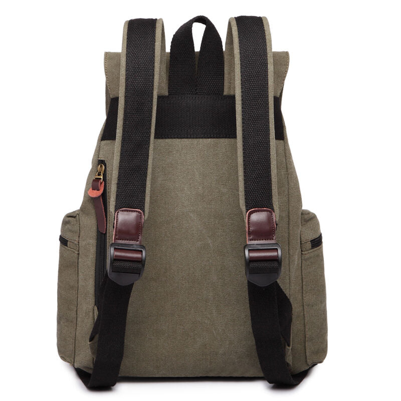 Unisex Real Leather Canvas Backpack Large School Shoulder Bag Rucksack