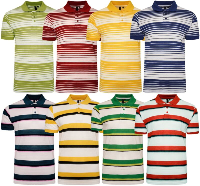 Mens Striped Polo Shirts Pique Short Sleeve Yarn Dyed T-Shirt Casual Top M - 6XL