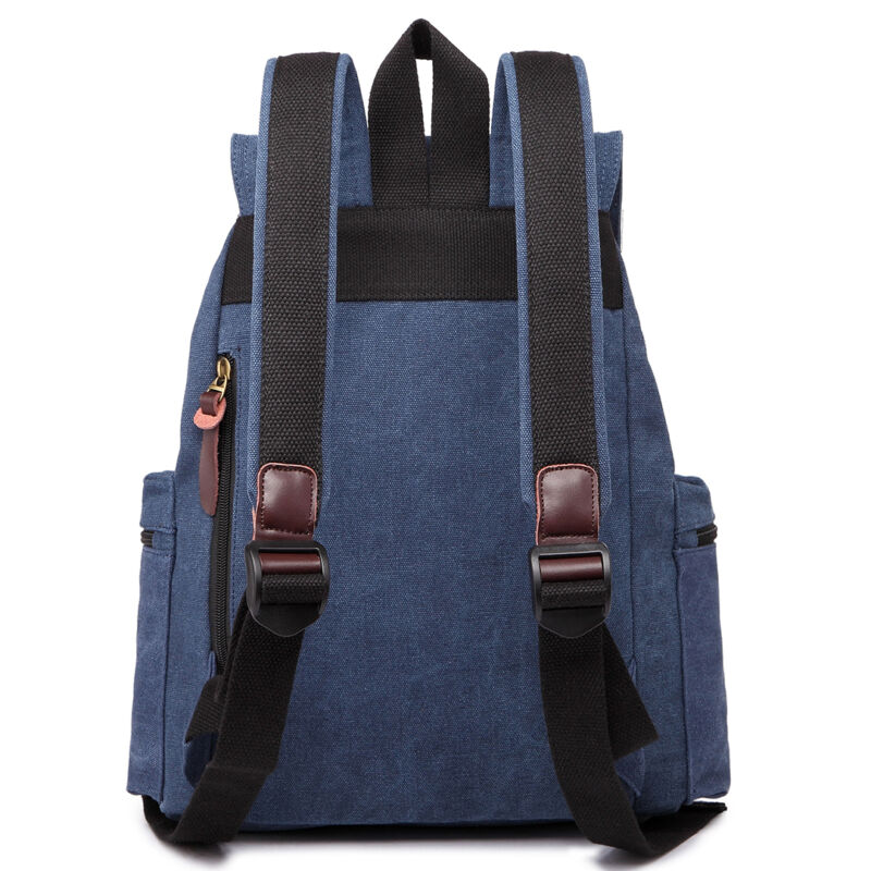 Unisex Real Leather Canvas Backpack Large School Shoulder Bag Rucksack