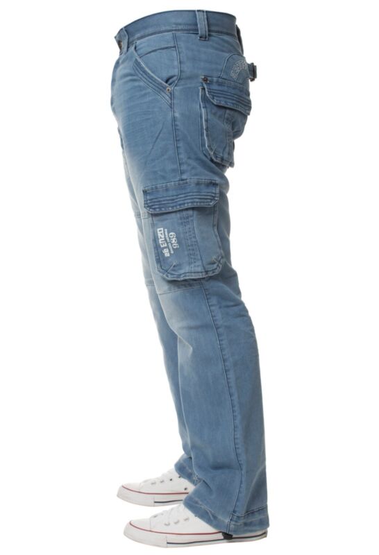 Mens Cargo Combat Jeans Enzo Designer Denim Casual Work Pants All Waist Sizes