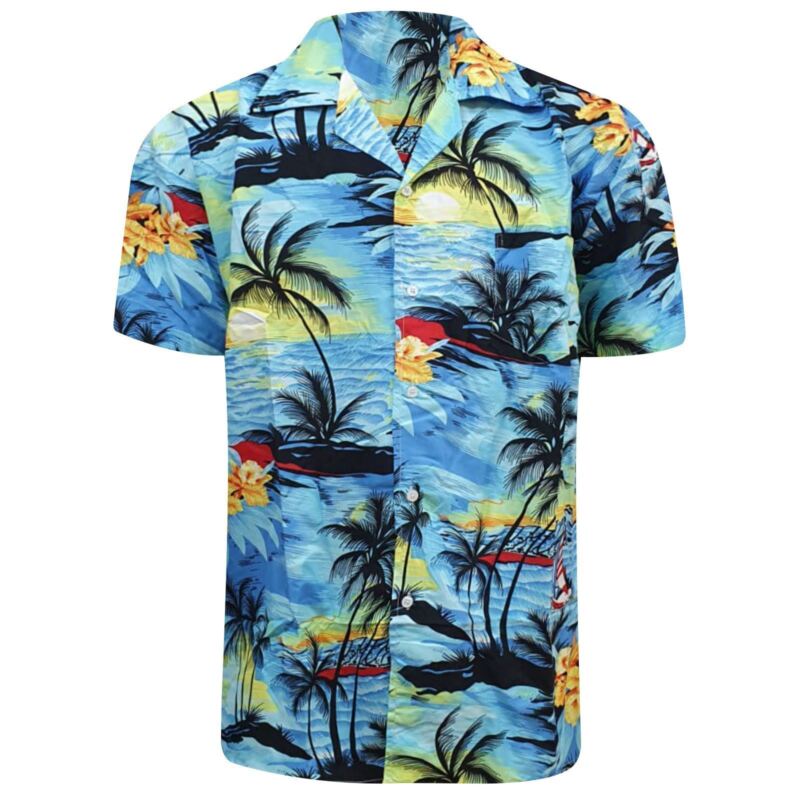 Men Hawaiian Shirt Palm Stag Beach Hawaii Aloha Party Summer Holiday Fancy Dress