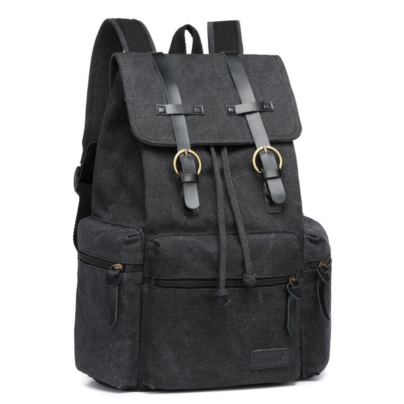 Unisex Real Leather Canvas Backpack Large School Shoulder Bag Rucksack