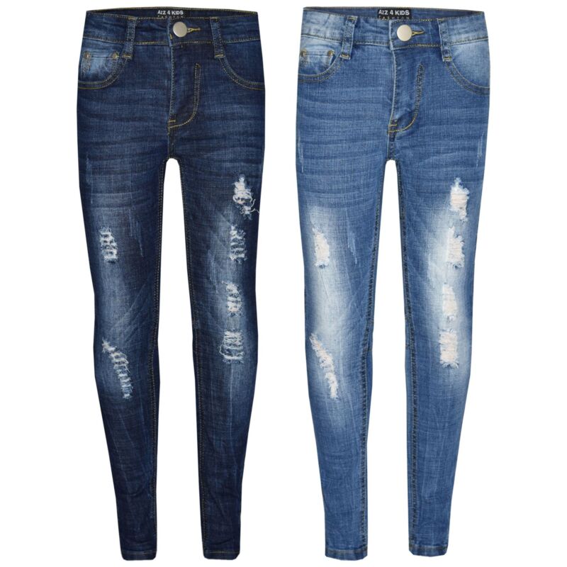Kinder Jungen Skinny Jeans Denim Zerrissen Dehnbare Hose Neu Alter 3-13 Jahre 