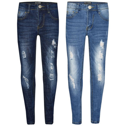 Kinder Jungen Skinny Jeans Denim Zerrissen Dehnbare Hose Neu Alter 3-13 Jahre 
