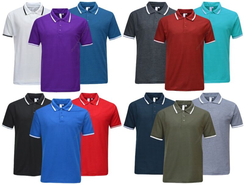 Mens Short Sleeve Polo Shirt Plain Pique Single/Double Tipping Collar M - 6XL