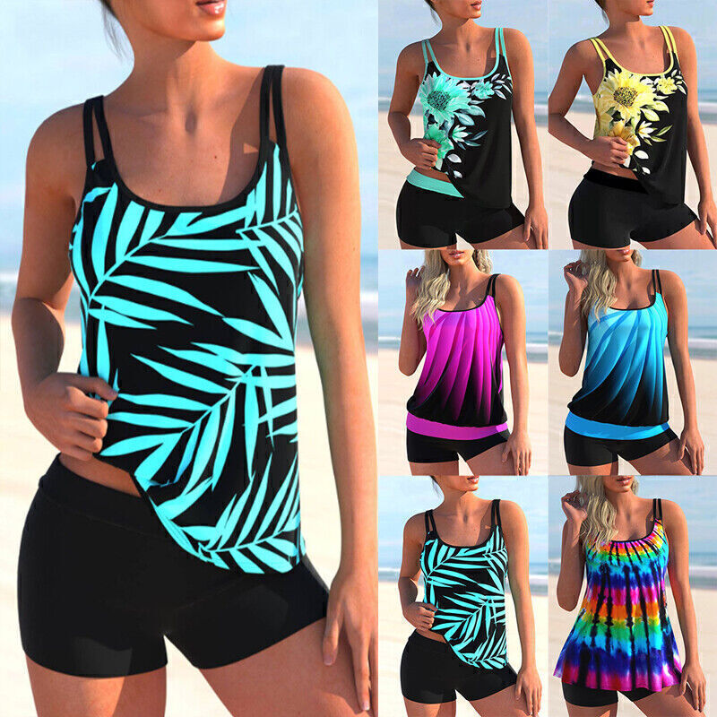 Plus Size Womens Ruffle Tankini Shorts Set Swimming Costume Swimsuit Swim Dress