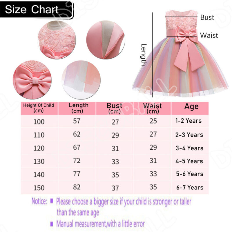 Girls Bridesmaid Dress Flower Kids Party Rose Bow Wedding Dresses Princess UK