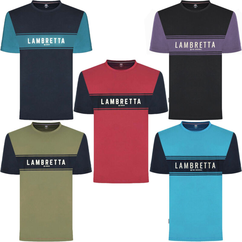 Lambretta Mens Logo Panel Raglan Retro Crew Neck T-Shirt Tee Top