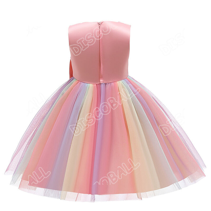 Girls Bridesmaid Dress Flower Kids Party Rose Bow Wedding Dresses Princess UK