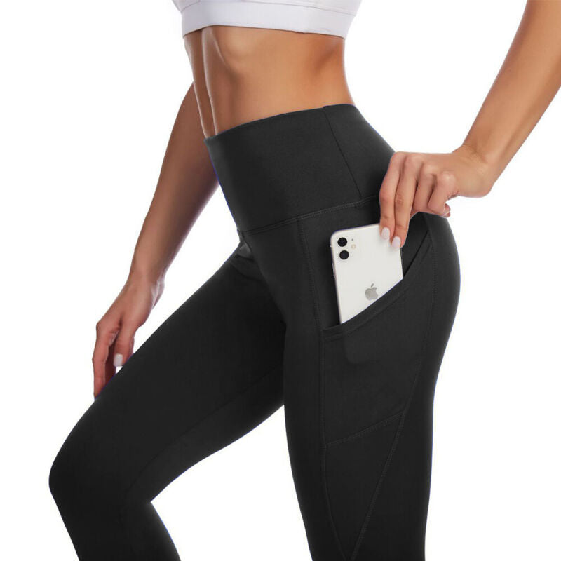 Women High Waist Gym Leggings Pocket Fitness Sports Running Ladies Yoga Pants UK