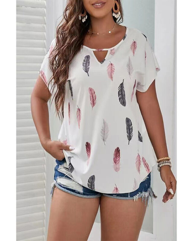 Damen T-Shirt mit V-Ausschnitt, Übergröße, kurzärmelig, lockere Bluse 